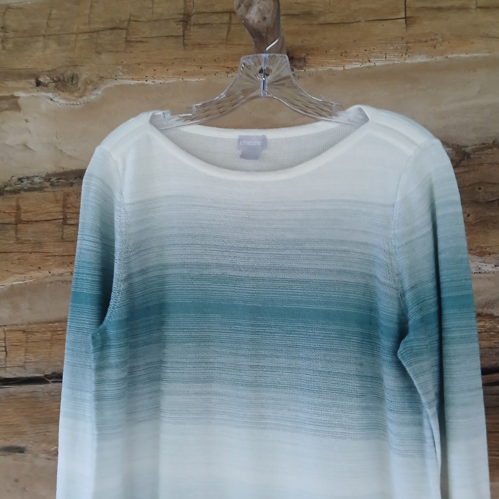 Chico's White & Green Ombre Boat Neck Sweater Medium - Picture 2 of 8